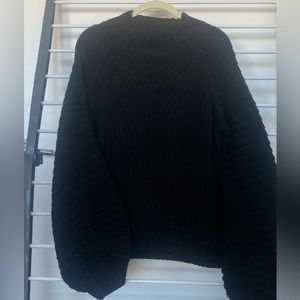 Black Knit Sweater with Bell Sleeve, Size: M